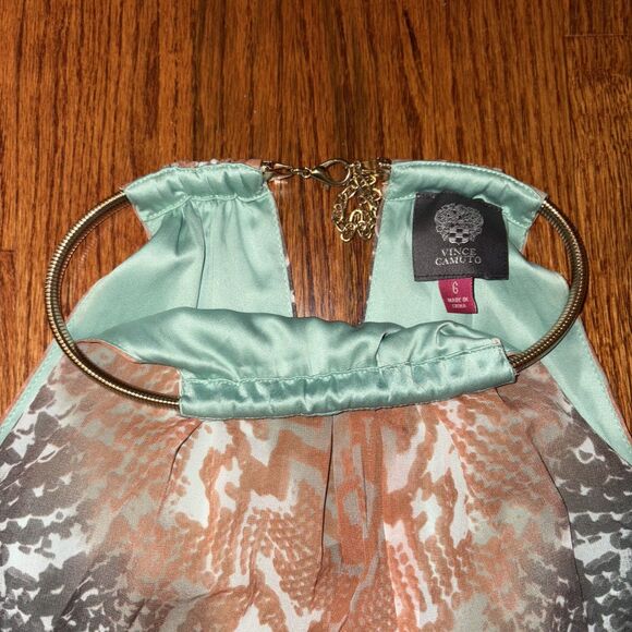 VINCE CAMUTO NWT S6 Womens Maxi Dress Snakeskin Print Green Orange Metal Neck - Picture 5 of 7